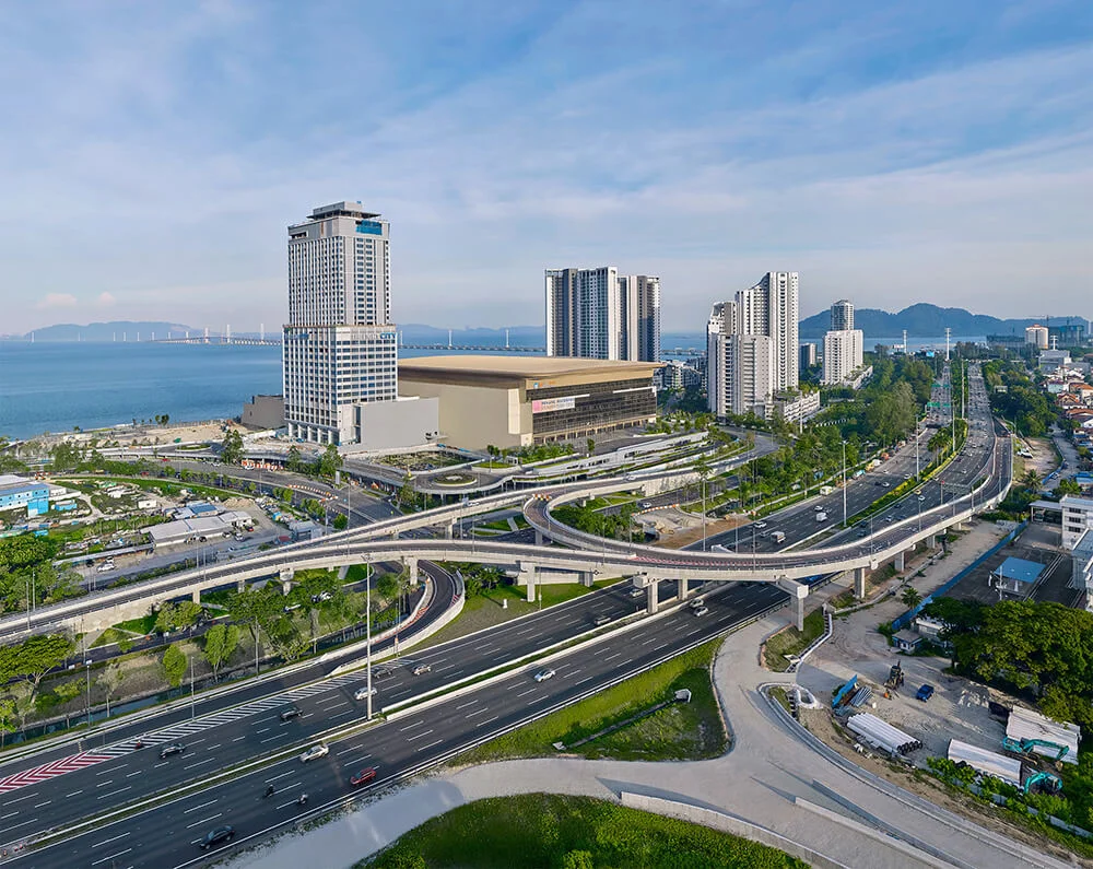 Aerial view of THE LIGHT Waterfront Penang beside the Tun Dr Lim Chong Eu Expressway